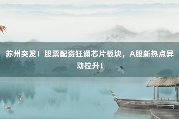 苏州突发！股票配资狂涌芯片板块，A股新热点异动拉升！