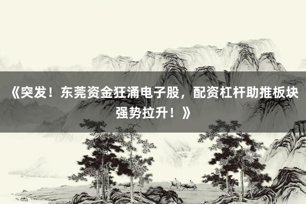 《突发！东莞资金狂涌电子股，配资杠杆助推板块强势拉升！》