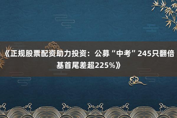 《正规股票配资助力投资:公募“中考”245只翻倍基首尾差超225%》