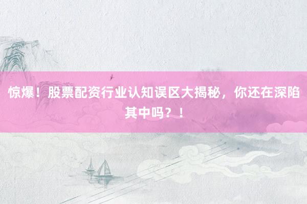 惊爆！股票配资行业认知误区大揭秘，你还在深陷其中吗？！