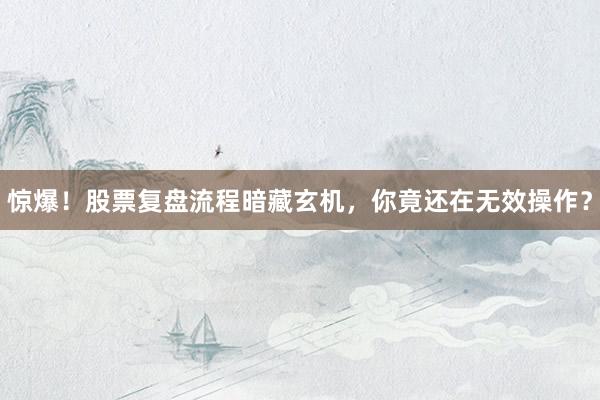 惊爆！股票复盘流程暗藏玄机，你竟还在无效操作？