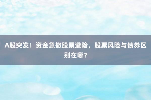 A股突发！资金急撤股票避险，股票风险与债券区别在哪？