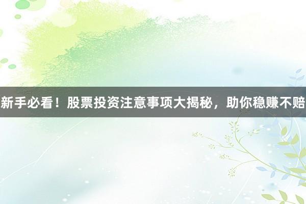 新手必看！股票投资注意事项大揭秘，助你稳赚不赔