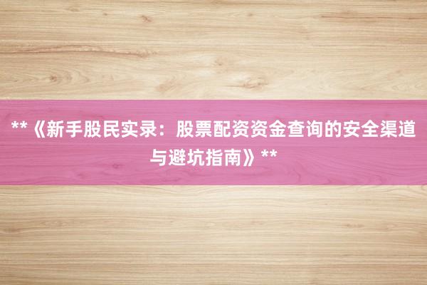 **《新手股民实录：股票配资资金查询的安全渠道与避坑指南》**